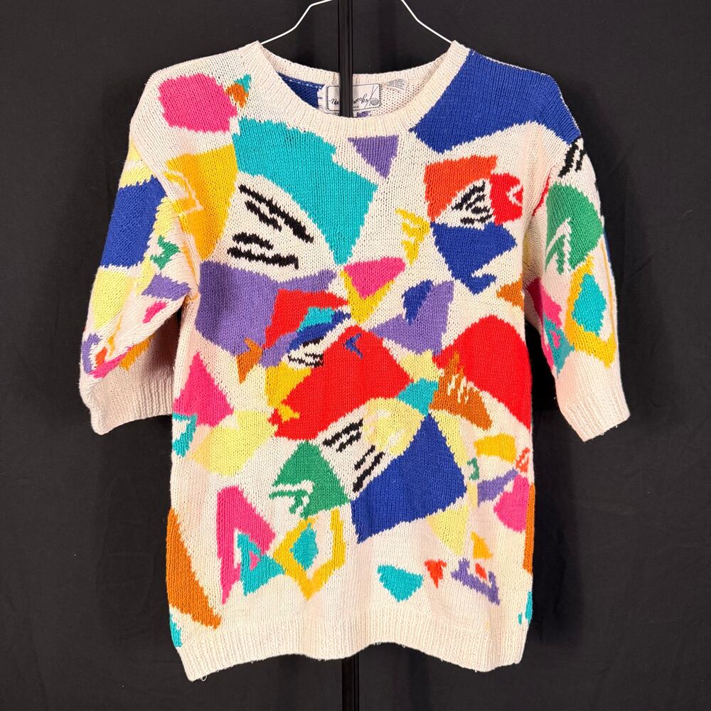 Needleworks Petites Colorful Abstract Knit Sweater Size M